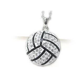 White Gold Plated Crystal I Love Volleyball Pendant Necklace Fashion 